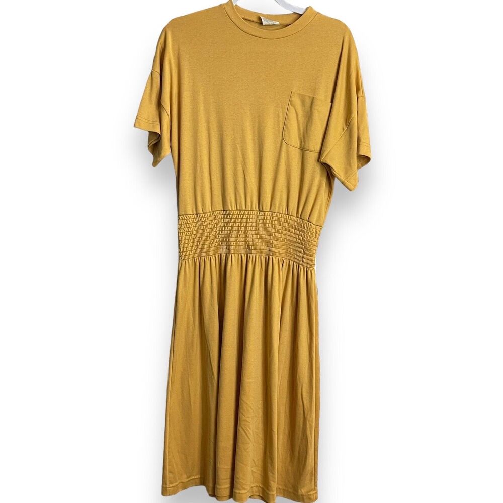 Links Fit & Flare Maxi Dress Women's OS Yellow Casual Boho Minimalist Pocket VTG